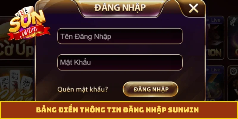 Bảng điền thông tin đăng nhập Sunwin